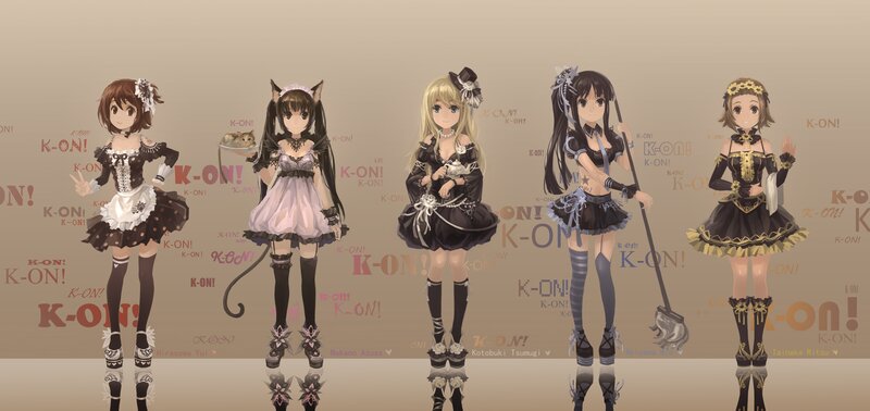 Five anime girls in maid outfits
