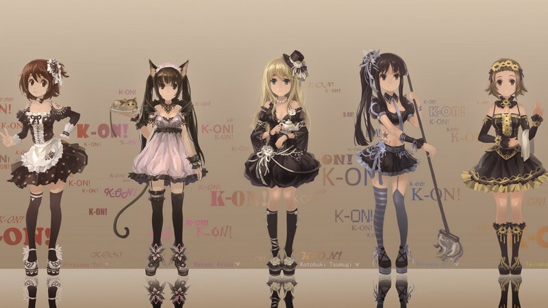 Five anime girls in maid outfits