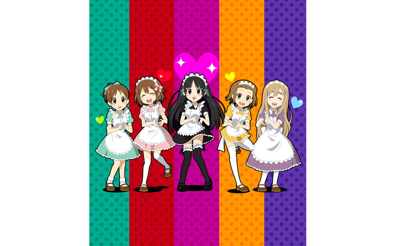 Five Anime Girls in Maid Outfits — Purple