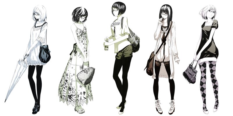 Five Anime Girls in Outfits — Black