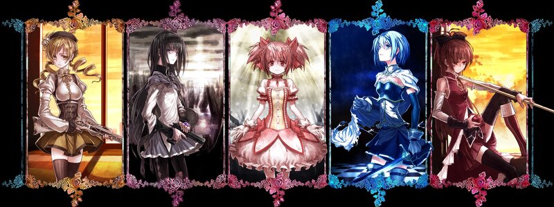 Five Anime Girls in Panels — Blue