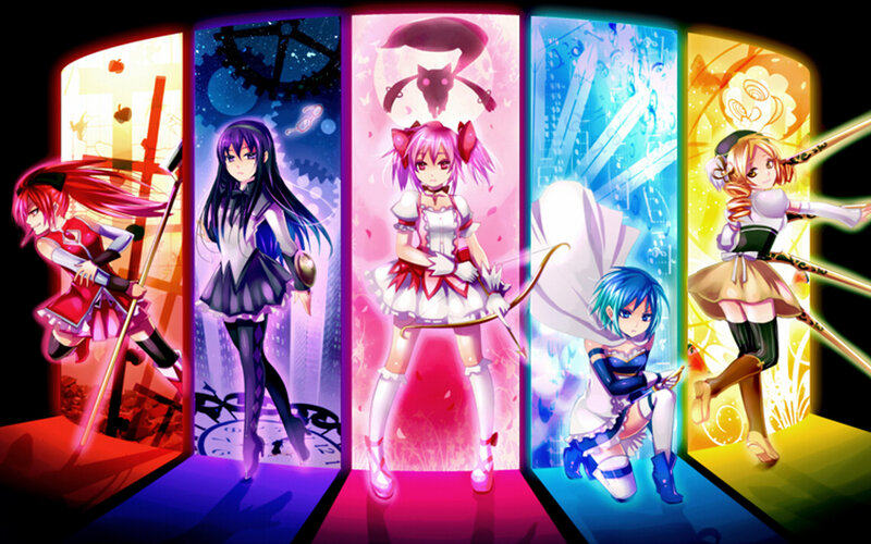 Five Anime Girls in Panels