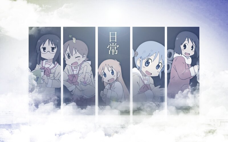 Five Anime Girls in Panels — White