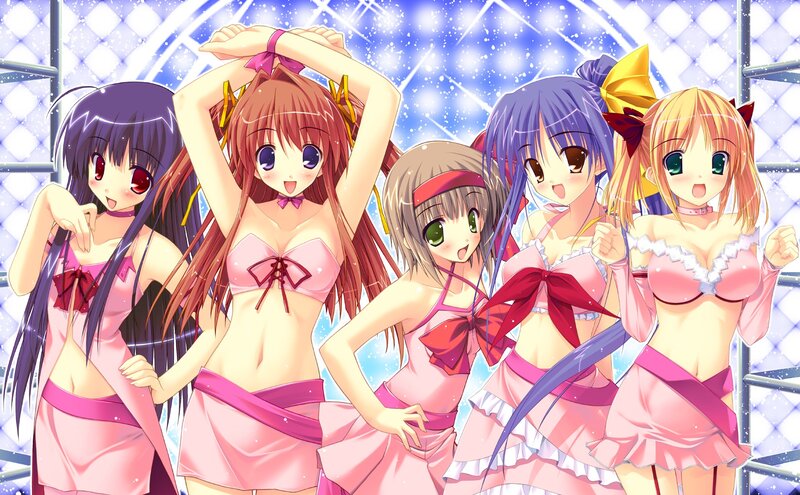 Five Anime Girls in Pink Outfits