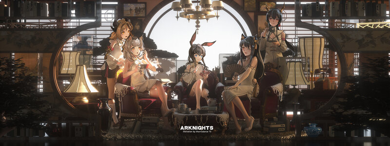 Five Anime Girls in Room — Brown