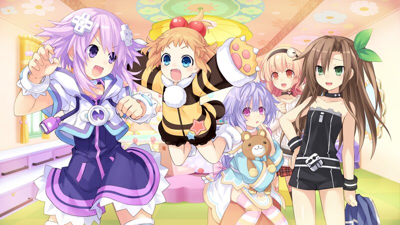 Five Anime Girls in Room — Purple