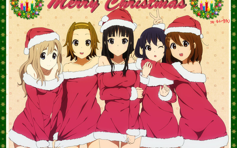 Five Anime Girls in Santa Outfits