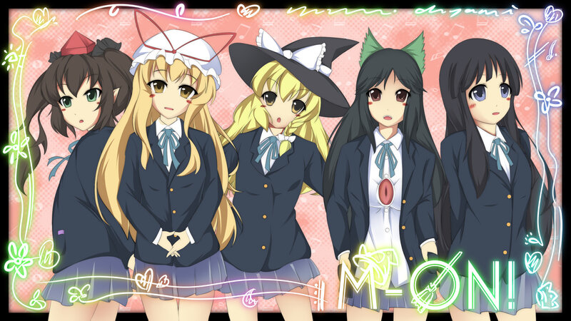 Five anime girls in school uniforms