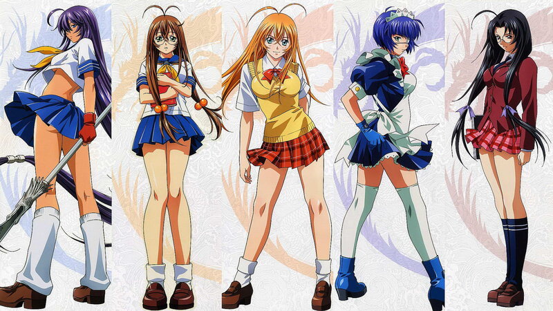 Five Anime Girls in School Uniforms — Blue, Confident