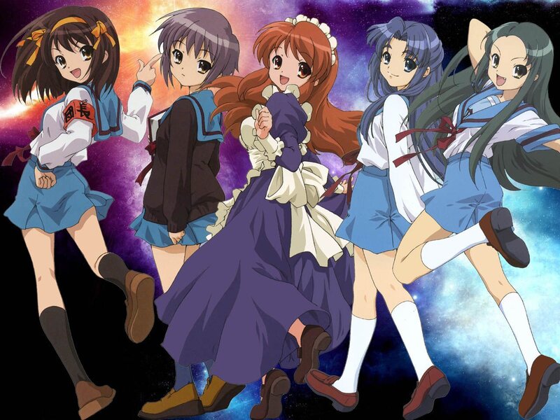 Five Anime Girls in School Uniforms — Blue, Dynamic