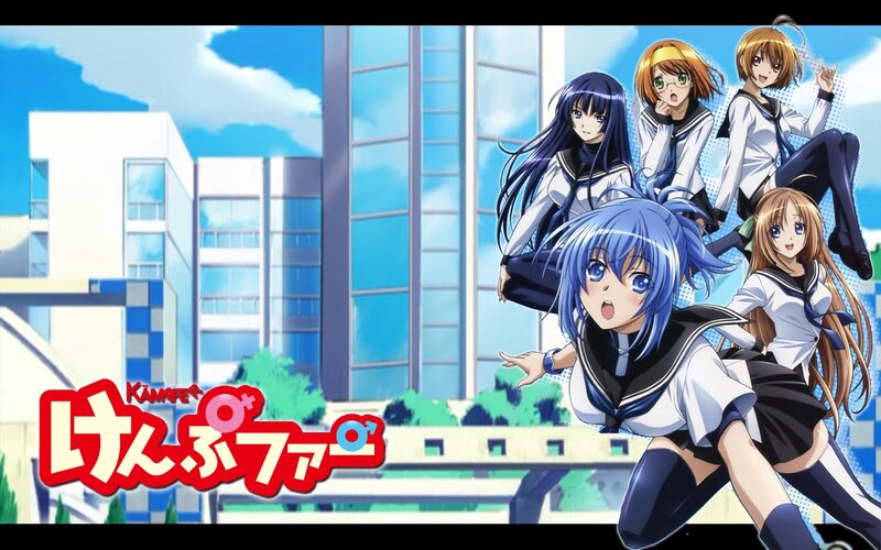 Five Anime Girls in School Uniforms — Blue, Energetic