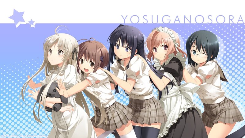Five Anime Girls in School Uniforms — Blue, Playful, School Uniform
