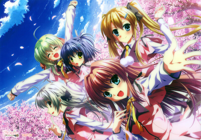Five Anime Girls in School Uniforms — Pink, Joyful