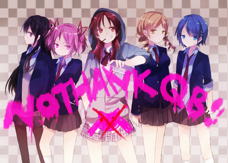 Five Anime Girls in School Uniforms — Pink
