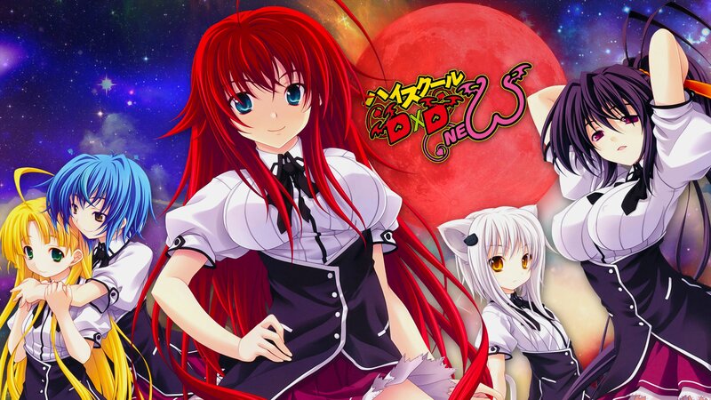 Five Anime Girls in School Uniforms — Red, Dramatic