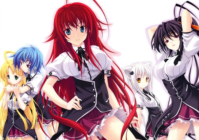 Five Anime Girls in School Uniforms — Red