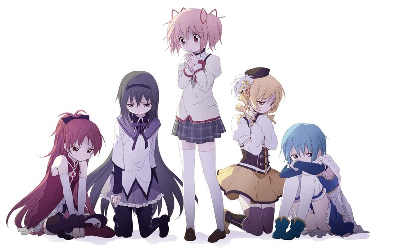 Five Anime Girls in School Uniforms — White, Calm