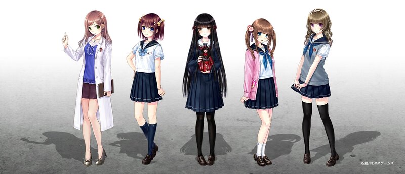 Five Anime Girls in School Uniforms — White, Neutral
