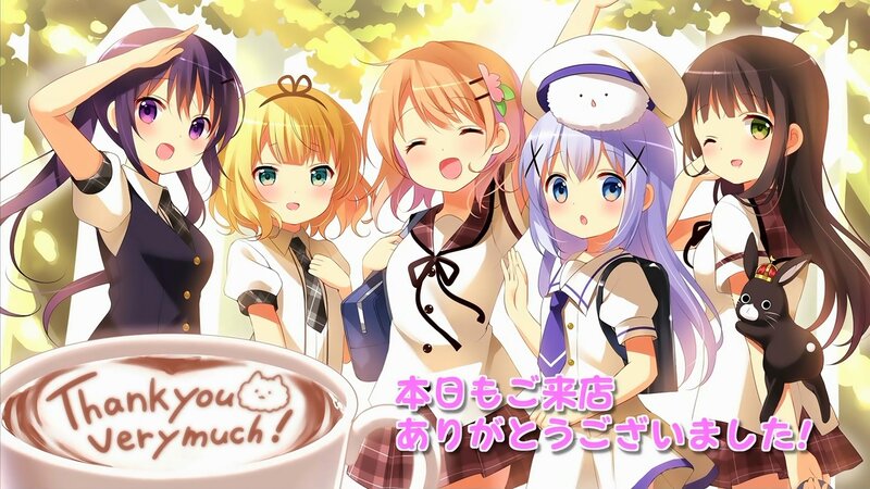 Five Anime Girls in School Uniforms — Yellow, Cheerful, Afternoon