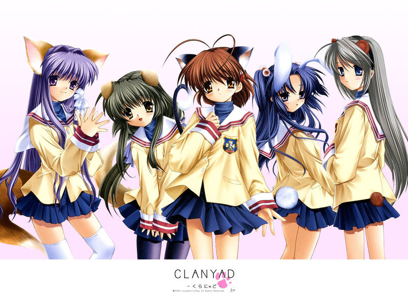 Five Anime Girls in School Uniforms — Yellow