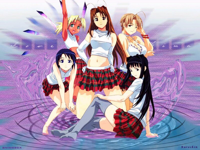 Five Anime Girls in Skirts