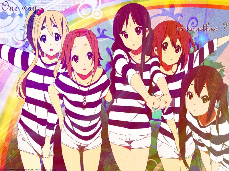 Five Anime Girls in Striped Shirts