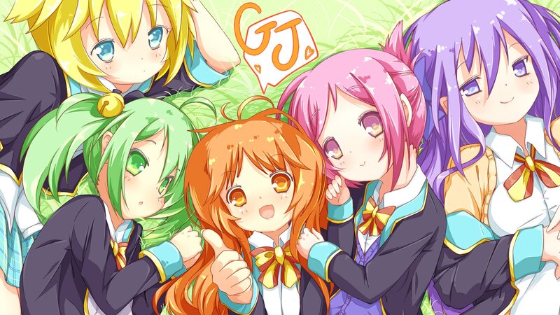 Five Anime Girls in Uniform — Pink, Cheerful