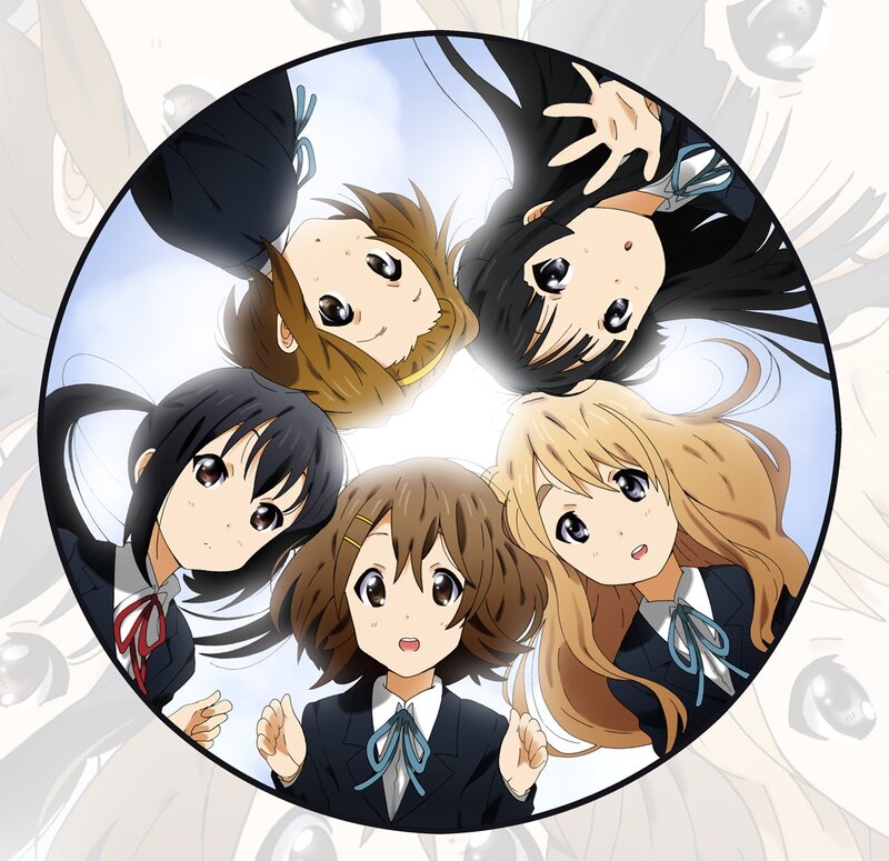 Five Anime Girls in Uniforms — Black, Playful