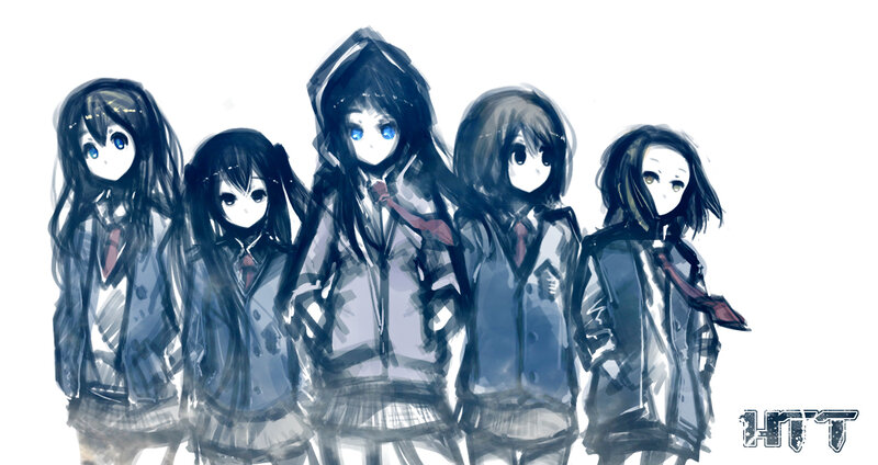 Five Anime Girls in Uniforms — Black