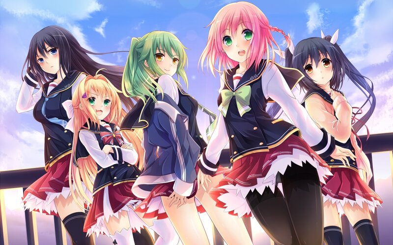 Five Anime Girls in Uniforms — Blue, Bright