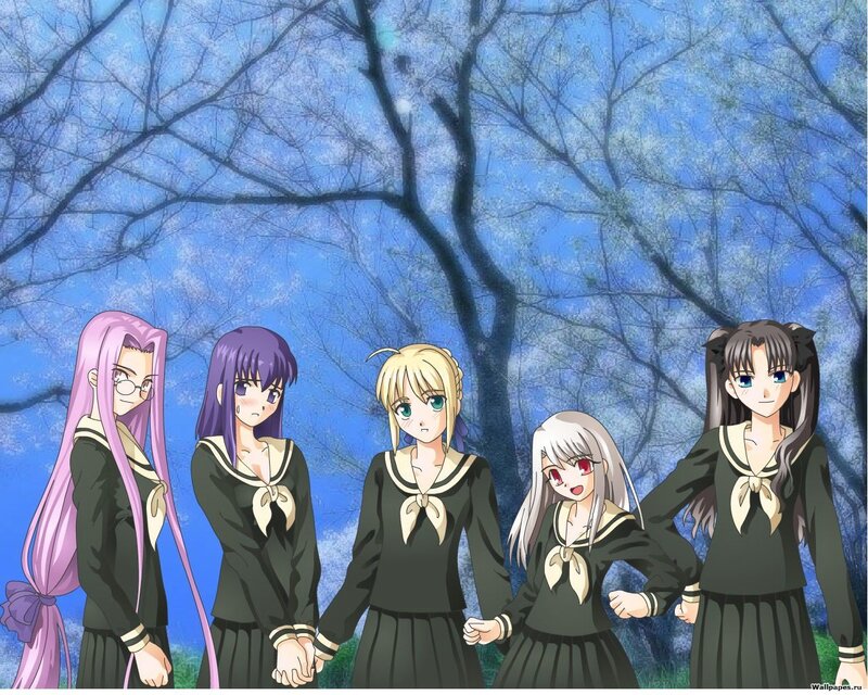 Five Anime Girls in Uniforms — Blue, Calm