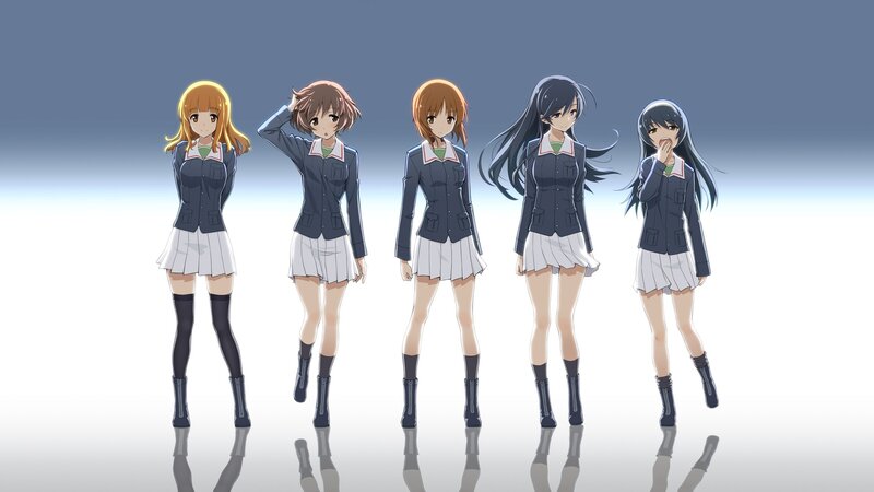 Five Anime Girls in Uniforms — Blue, Neutral