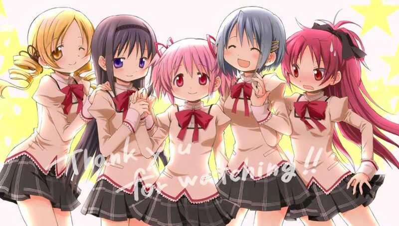 Five Anime Girls in Uniforms — Pink, Cheerful