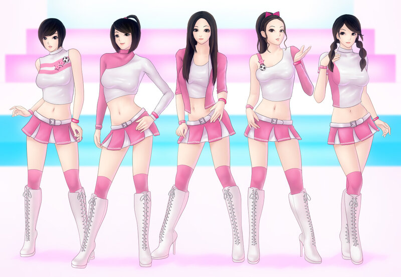 Five Anime Girls in Uniforms — Pink