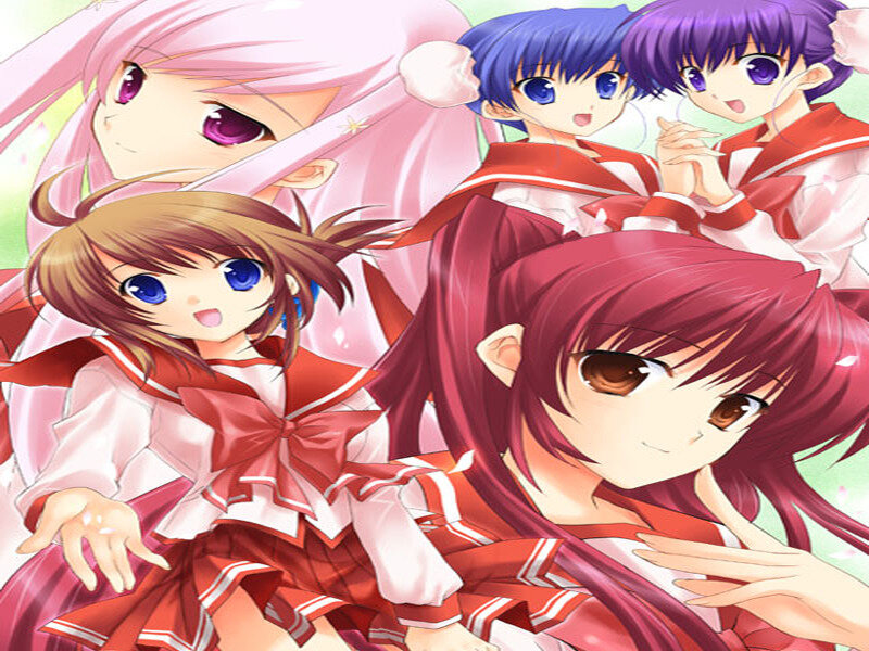 Five Anime Girls in Uniforms — Red, Cheerful