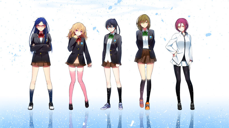 Five Anime Girls in Uniforms — White, Calm, Winter