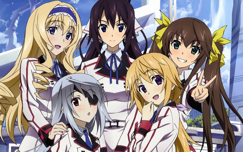 Five Anime Girls in Uniforms — White, Cheerful, Afternoon, School Uniform, Sky