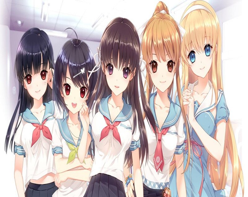 Five Anime Girls in Uniforms — White, Friendly