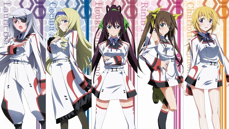 Five Anime Girls in Uniforms — White, Neutral