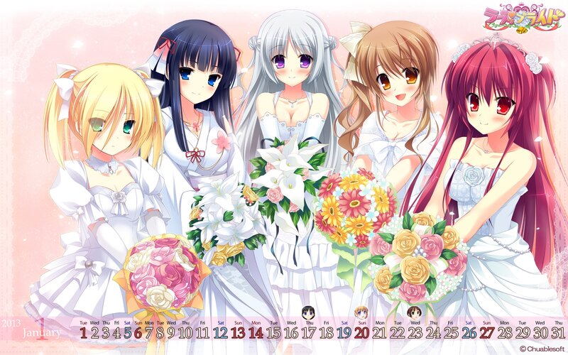 Five Anime Girls in Wedding Dresses