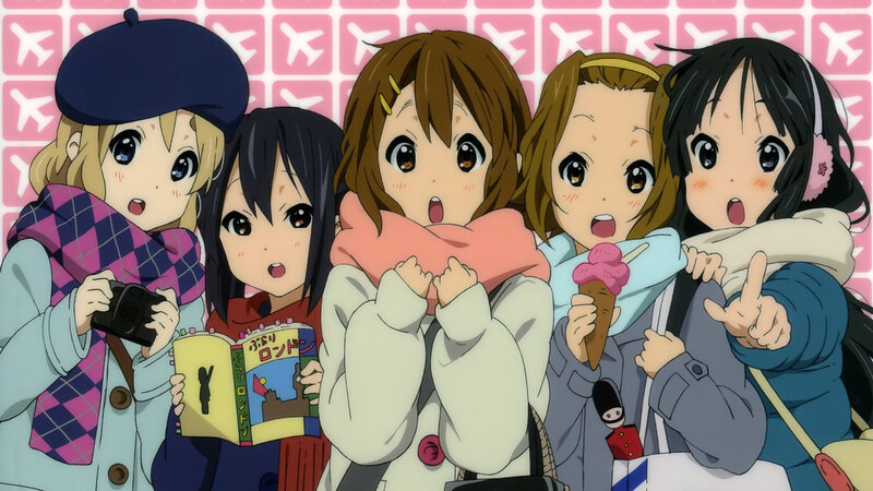Five Anime Girls in Winter Clothes — Pink