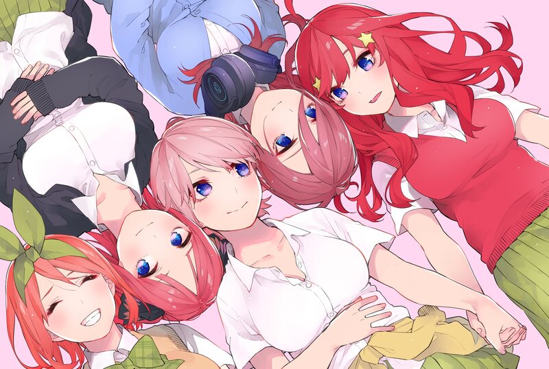 Five Anime Girls Lying Down — Pink, Calm