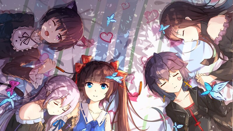 Five Anime Girls Lying Down — Purple