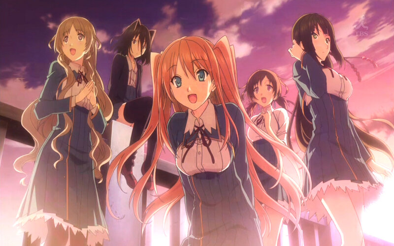 Five Anime Girls on a Rooftop