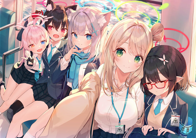 Five Anime Girls on a Train