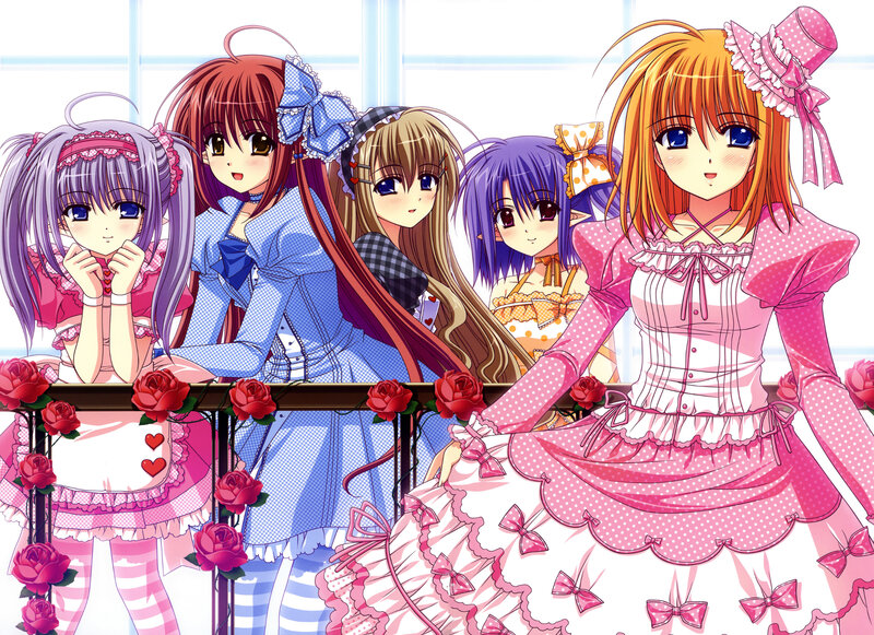 Five Anime Girls on Balcony — Pink