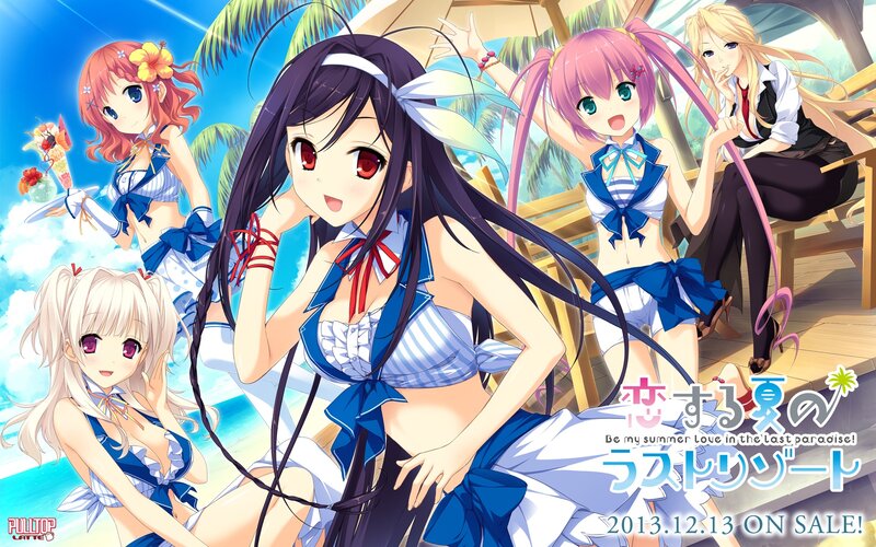 Five Anime Girls on Beach — Blue, Cheerful, Summer