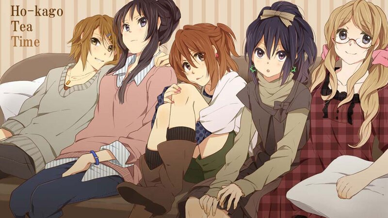 Five Anime Girls on Couch — Brown