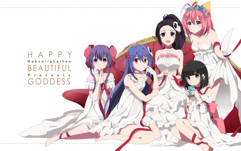 Five Anime Girls on Couch — White