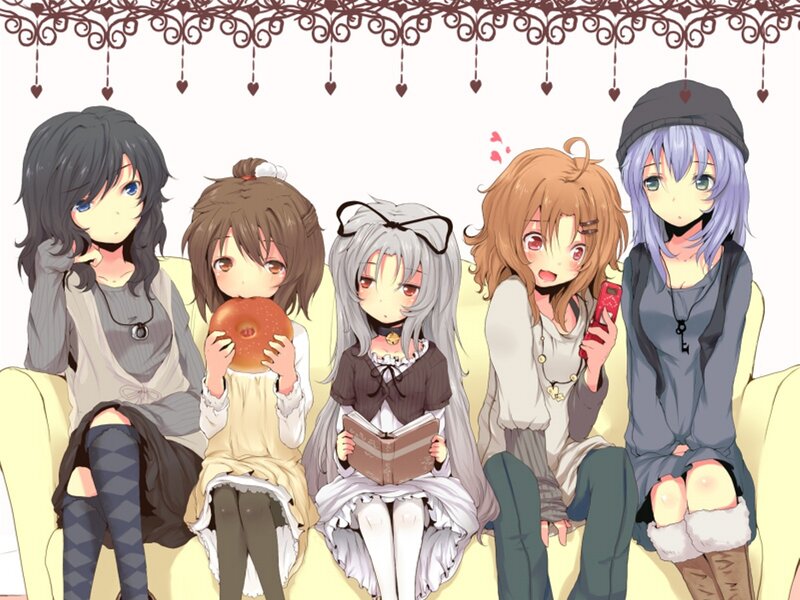 Five Anime Girls on Couch — Yellow